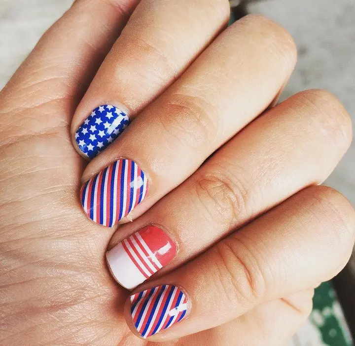 fourth of July nail art with stars and stripes