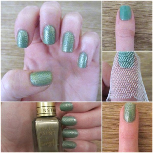 Green Snake Skin Nail Design Created by Fishnets